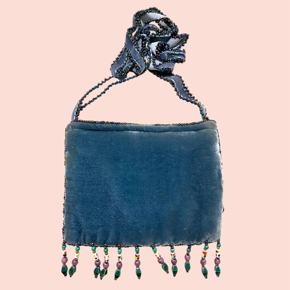 Feathered & Beaded Velvet Bohemian Crossbody Purse - Picture 2 of 6
